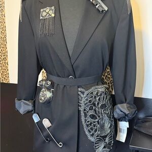 Josephine Chaus Black Embellished Belted Blazer with Metallic Accents